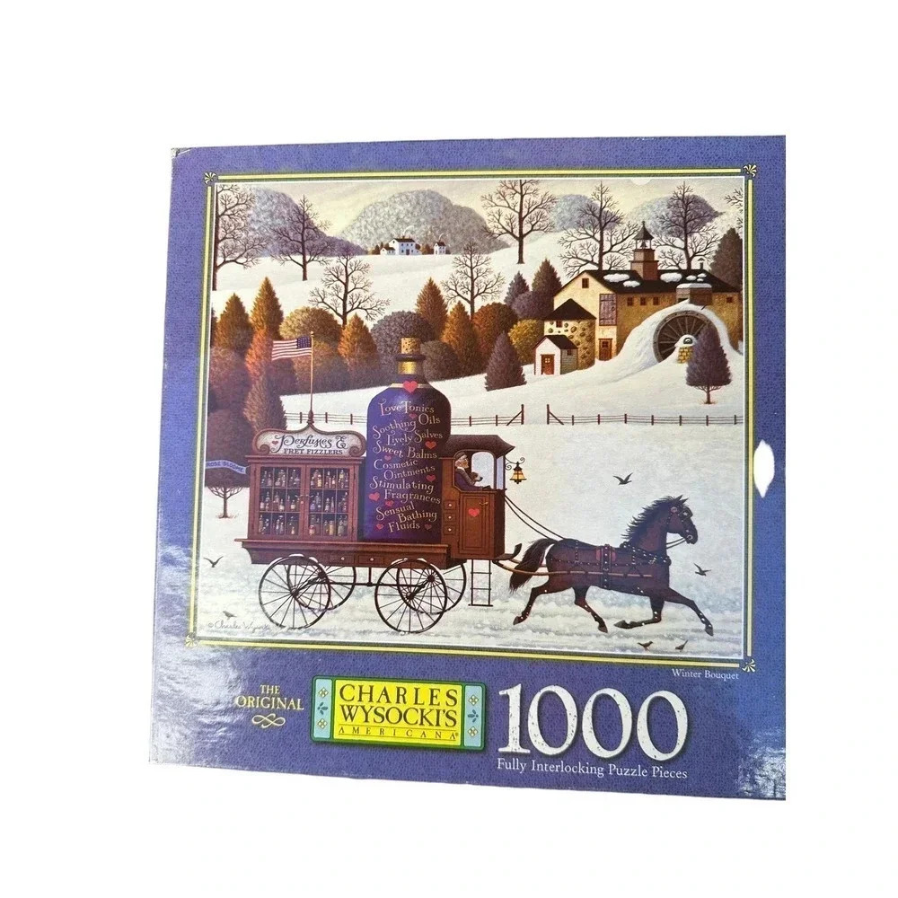 Charles Wysocki Americana MB 1000 Piece Puzzle Winter Bouquet VTG 1998